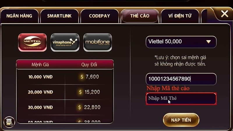 G63 Online - Đẳng Cấp Game Bài Trực Tuyến Cực Cuốn Hút 4 Hướng dẫn cách nạp tiền G63 online