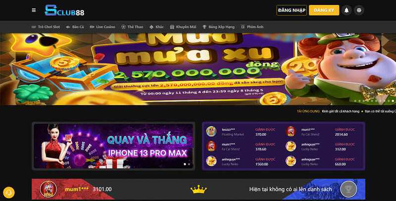 Các trò chơi tại Sclub88 com