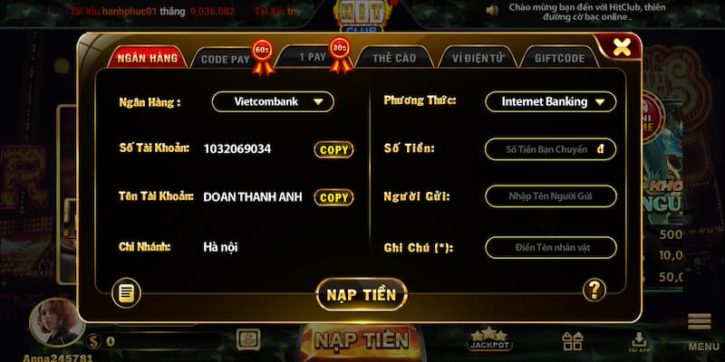 Hit Club - Cổng game đổi thưởng HOT nhất hiện nay 5 Giao dịch nạp tiền đơn giản