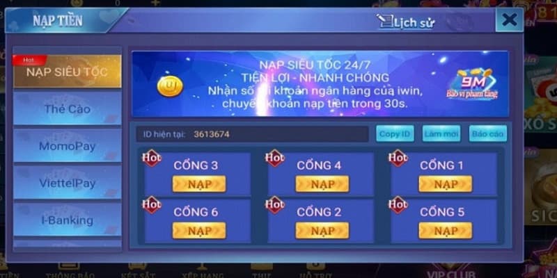 Iwin68 club - Cổng game online uy tín, đứng đầu thị trường Châu Á 4 Nạp tiền vào cổng game Iwin68 club cực dễ