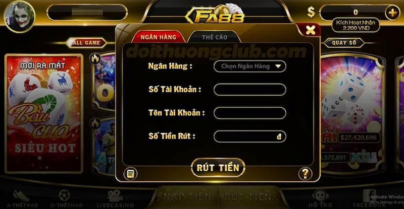 Fa88 - Cổng game đổi thưởng uy tín hàng đầu hiện nay 5 Rút tiền Fa88 đơn giản