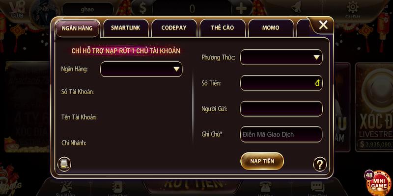 V8 club - Cổng game chất lượng nổi bật top đầu hiện nay 6 Hướng dẫn cách nạp tiền V8 Club tiện lợi và nhanh chóng