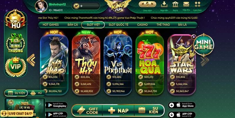King Fun - Cổng game quốc tế hấp dẫn có tỷ lệ thưởng cao 3 Slot game đỉnh cao tại King fun