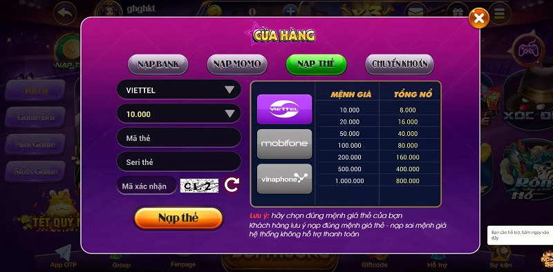 Nổ hũ 52 - Cổng game nổ hũ hot nhất trên thị trường Việt 4 Hướng dẫn các bước chi tiết nạp tiền Nổ hũ 52