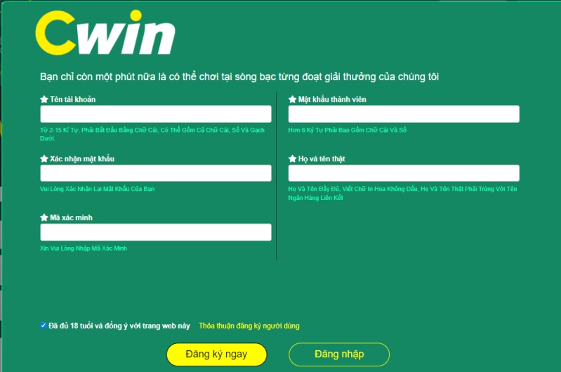 Cwin - Cổng game nổ hũ đổi thưởng online lớn nhất hiện nay 2 Hướng dẫn đăng ký Cwin