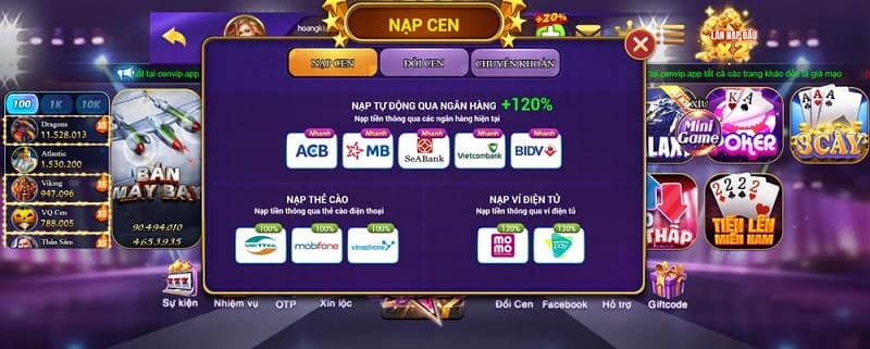 Cenvip - Cổng game quốc tế nổ hũ siêu hot hiện nay 5 Nạp tiền tại sân chơi đa dạng phương thức