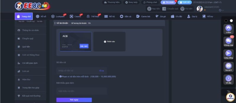 EE88 - Đánh giá chi tiết nhà cái uy tín hàng đầu Việt Nam 7 Hệ thống rút tiền EE88 nhanh chóng